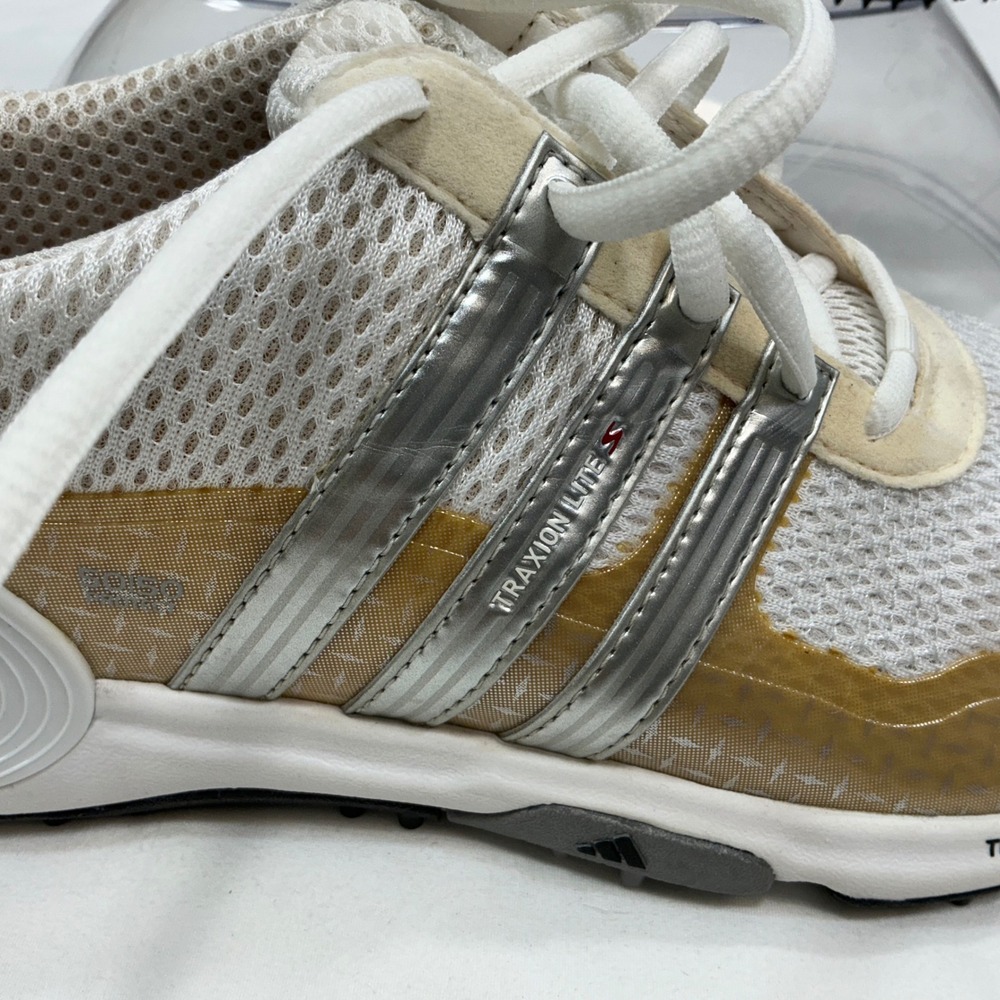 Adidas Traxion Lite Golf Shoes White Tan Silver Womens Size 8 - Picture 2 of 13